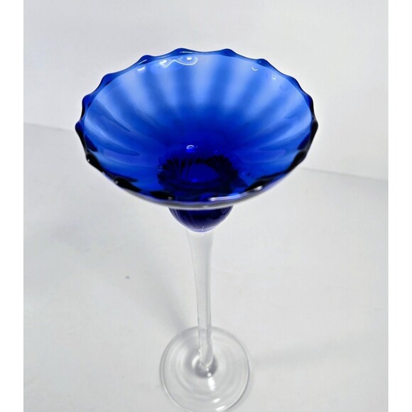 Set of 3 Cobalt Blue Stemmed Glass Candlestick Holders Elegant - Picture 3 of 6